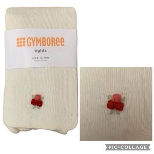 Gymboree Floral Tights Size 12-18 Months-Beige Red Pink Perforated New